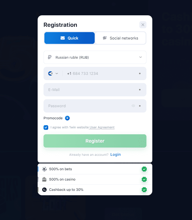 1win registration